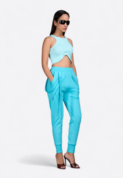 Model wearing casual Tiffany cargo joggers, front side pose – East Vibe